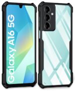 kelpuj Shock Proof Clear Protective Back Case for Samsung Galaxy A16 5G - AirEDGE Technology | 360 Degree Camera Protection | Transparent Hybrid Back Case Mobile Cover - Black - Image 4