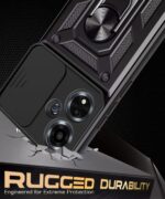 kelpuj Tough Armor Bumper Mobile Back Case for Oppo A59 5G | Sliding Camera Shield Cover | Shock Proof 360? Protection | Hybrid PC + TPU | Ring Holder with Kickstand  Black - Image 6