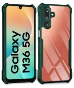 Shock Proof Clear Protective Back Case for Samsung Galaxy M36 5G | Samsung Galaxy F36 5G | 360 Degree Camera Protection | Transparent Hybrid Back Case Mobile Cover - Green - Image 2