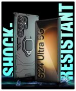 Shock Proof Back Case Mobile Cover for Samsung Galaxy S24 Ultra 5G | Back Cover Case (Tough Armor | Hybrid PC + TPU | Ring Holder & in-Built Kickstand | Black) - Image 5