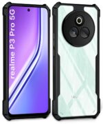 Shock Proof Clear Protective Back Case for Realme P3 Pro 5G - AirEDGE Technology | 360 Degree Camera Protection | Transparent Hybrid Back Case Mobile Cover - Black - Image 2