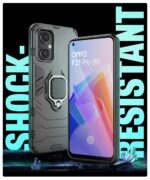 Polycarbonate Oppo F21 Pro 5G Tough Armor Bumper Back Case Cover for Mobile | Ring Holder & Kickstand in-Built | Excellent 360 Degree Protection (Carbon Black) - Image 3