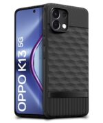 Back Cover for Oppo K13 5G with Hexa Cube Design | Ultra Slim Soft Rubberised Case | Inner Velvet Fabric | Matte Silicone Flexible Mobile Case | Camera Protection - Black - Image 2