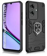 Shock Proof Back Case Mobile Cover for Realme Narzo N61 | Realme C61 (Tough Armor | Hybrid PC + TPU | Full Protection with Ring Holder & in-Built Kickstand | Black) - Image 2