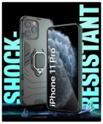 Shock Proof Back Case Mobile Cover Compatible with Apple iPhone 11 Pro (5.8-inch) (Armor | Hybrid PC + TPU | Full Protection with Ring Holder Kickstand | Carbon Black) - Image 4