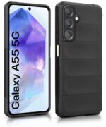 kelpuj Ultimate Silicon Back Cover Case for Samsung Galaxy A55 5G | Galaxy A35 5G | Drop Protection Shockproof Bumper | Anti-Slip Grip | Scratch Proof Micro-Fibre Cloth Inside (Pitch Black) - Image 4