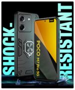 Shock Proof Back Case Mobile Cover for Poco M7 Pro 5G | Back Cover Case (Tough Armor | Hybrid PC + TPU | Ring Holder & in-Built Kickstand | Black) - Image 3