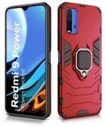 Shock Proof Back Case Mobile Cover for Xiaomi Mi Redmi 9 Power | Back Cover Case (Tough Armor | Hybrid PC + TPU | Ring Holder & in-Built Kickstand | Red) - Image 4