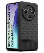 Back Cover for Redmi A4 5G | Poco C75 | 14C 5G |Poco M7 with Hexa Cube Design | Ultra Slim Rubberised Case | Inner Velvet Fabric | Silicone Flexible Mobile Case | Camera Protection - Black - Image 4