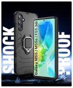 Shock Proof Back Case Mobile Cover for Samsung Galaxy M55 5G | M55s 5G | F55 5G (Tough Armor | Hybrid PC + TPU | Full Protection with Ring Holder & in-Built Kickstand | Black) - Image 6