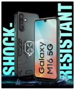 Shock Proof Back Case Mobile Cover for Samsung Galaxy M16 5G | Galaxy F16 5G | Back Cover Case (Tough Armor | Hybrid PC + TPU | Ring Holder & in-Built Kickstand | Black) - Image 4
