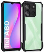 Shock Proof Clear Protective Back Case for Itel A60 - AirEDGE Technology | 360 Degree Camera Protection | Transparent Hybrid Back Case Mobile Cover - Black - Image 2