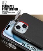 Back Cover for iPhone 15 | Shockproof Tough Leather Texture Hard Mobile Case | Ultra Slim Non-Slip Grip | Inner Velvet Fabric | Metal Camera Ring ? Black - Image 8