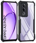 Shock Proof Clear Protective Back Case for Oppo A3 Pro 5G | Oppo K12x 5G - AirEDGE Technology | 360 Degree Camera Protection | Transparent Hybrid Back Case Mobile Cover - Black - Image 4