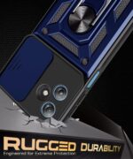 Tough Armor Bumper Mobile Back Case for Moto G54 5G | Moto G64 5G | Sliding Camera Shield Cover | Shock Proof 360? Protection | Hybrid PC + TPU | Ring Holder with Kickstand ? Blue - Image 4