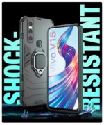 Shock Proof Back Case Mobile Cover for Vivo V15 | Back Cover Case (Tough Armor | Hybrid PC + TPU | Ring Holder & in-Built Kickstand | Black) - Image 3