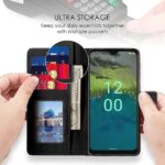 Shock Proof Flip Cover Back Case for Nokia C12 | Magnetic Wallet Leather Case with Stand - Image 3