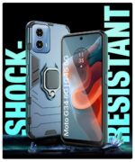 Shock Proof Back Case Mobile Cover for Motorola Moto G34 5G | Moto G45 5G | Back Cover Case (Tough Armor | Hybrid PC + TPU | Ring Holder & in-Built Kickstand | Blue) - Image 6