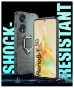 kelpuj Shock Proof Back Case Mobile Cover for Oppo Reno8 T | Reno 8T 5G | Back Cover Case (Tough Armor | Hybrid PC + TPU | Ring Holder & in-Built Kickstand | Black) - Image 4