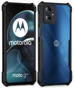 kelpuj Shock Proof Clear Protective Back Case for Motorola Moto G14 - AirEDGE Technology | 360 Degree Camera Protection | Transparent Hybrid Back Case Mobile Cover - Black - Image 2