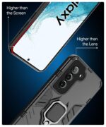 Shock Proof Back Case Mobile Cover for Samsung Galaxy S22 5G | Back Cover Case (Tough Armor | Hybrid PC + TPU | Ring Holder & in-Built Kickstand | Black) - Image 5