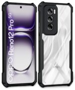 kelpuj Shock Proof Clear Protective Back Case for Oppo Reno 12 Pro 5G - AirEDGE Technology | 360 Degree Camera Protection | Transparent Hybrid Back Case Mobile Cover - Black - Image 4