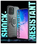 Shock Proof Back Case Mobile Cover for Samsung Galaxy S10 Lite | Back Cover Case (Tough Armor | Hybrid PC + TPU | Ring Holder & in-Built Kickstand | Black) - Image 4
