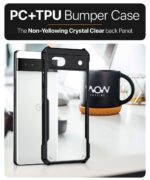 Poly Carbonate + TPU Shock Proof Clear Protective Back Case for Google Pixel 6A - Airedge Technology | 360 Degree Camera Protection | Transparent Hybrid Back Case Mobile Cover - Black - Image 4