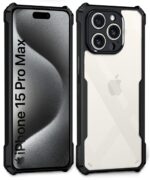 Shock Proof Clear Mobile Back Cover Case for Apple iPhone 15 Pro Max | AirEDGE Technology | Hard | Hybrid PC + TPU | Full Armour Device & Camera Protection - Black - Image 4