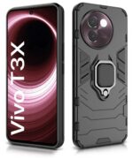 Shock Proof Back Case Mobile Cover for Vivo T3x 5G | Back Cover Case (Tough Armor | Hybrid PC + TPU | Ring Holder & in-Built Kickstand | Black) - Image 4