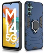 Shock Proof Back Case Mobile Cover for Samsung Galaxy M14 5G | Back Cover Case (Tough Armor | Hybrid PC + TPU | Ring Holder & in-Built Kickstand | Blue) - Image 4