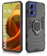 Shock Proof Back Case Mobile Cover for Motorola Moto G85 5G | Back Cover Case (Tough Armor | Hybrid PC + TPU | Ring Holder & in-Built Kickstand | Black) - Image 3