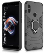 Shock Proof Back Case Mobile Cover for Xiaomi MI Redmi Note 5 Pro | Back Cover Case (Tough Armor | Hybrid PC + TPU | Ring Holder & in-Built Kickstand | Black) - Image 2