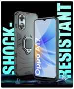 Shock Proof Back Case Mobile Cover for Oppo A17 | Back Cover Case (Tough Armor | Hybrid PC + TPU | Ring Holder & in-Built Kickstand | Black) - Image 3