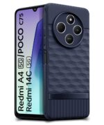 Back Cover for Redmi A4 5G | Poco C75 | 14C 5G | Poco M7 with Hexa Cube Design | Ultra Slim Rubberised Case | Inner Velvet Fabric | Silicone Flexible Mobile Case | Camera Protection - Blue - Image 4