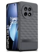 Back Cover for 1+ OnePlus 13R 5G with Hexa Cube Design | Ultra Slim Soft Rubberised Case | Inner Velvet Fabric | Matte Silicone Flexible Mobile Case | Camera Protection - Grey - Image 2