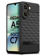Back Cover for Redmi A5 | Poco C71 with Hexa Cube Design | Ultra Slim Soft Rubberised Case | Inner Velvet Fabric | Matte Silicone Flexible Mobile Case | Camera Protection - Black - Image 2