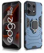 Shock Proof Back Case Mobile Cover for Motorola Moto Edge 50 Pro | Back Cover Case (Tough Armor | Hybrid PC + TPU | Ring Holder & in-Built Kickstand | Blue) - Image 3