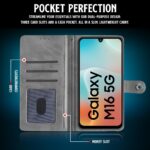 Shock Proof Flip Cover Back Case for Samsung Galaxy M16 5G | Magnetic Wallet Leather Case with Stand - Image 3