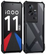 Polycarbonate Shock Proof Clear Protective Back Case for Iqoo 11 5G - Airedge Technology | 360 Degree Camera Protection | Transparent Hybrid Back Case Mobile Cover for Iqoo 11 5G - Black - Image 2
