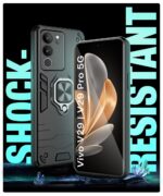 Shock Proof Back Case Mobile Cover for Vivo V29 | V29 Pro 5G | Back Cover Case (Tough Armor | Hybrid PC + TPU | Ring Holder & in-Built Kickstand | Black) - Image 3
