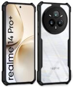 kelpuj Shock Proof Clear Protective Back Case for Realme 14 Pro Plus 5G - AirEDGE Technology | 360 Degree Camera Protection | Transparent Hybrid Back Case Mobile Cover - Black - Image 2
