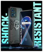 kelpuj Shock Proof Back Case Mobile Cover for Realme 9 Pro 5G | Bumper Back Cover Case (Tough Armor | Hybrid PC + TPU | Full Protection with Ring Holder & in-Built Kickstand | Black) - Image 4