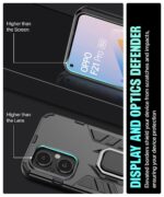 Polycarbonate Oppo F21 Pro 5G Tough Armor Bumper Back Case Cover for Mobile | Ring Holder & Kickstand in-Built | Excellent 360 Degree Protection (Carbon Black) - Image 5