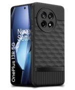 kelpuj Back Cover for 1+ OnePlus 13R 5G with Hexa Cube Design | Ultra Slim Soft Rubberised Case | Inner Velvet Fabric | Matte Silicone Flexible Mobile Case | Camera Protection - Black - Image 2