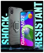 Shockproof Back Case Mobile Cover for Samsung Galaxy M02 (Armor | Hybrid PC + TPU | Full Protection with Ring Holder Kickstand | Carbon Black) - Image 3
