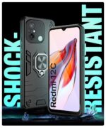 Shock Proof Back Case Mobile Cover for Xiaomi Redmi 12C | Poco C55 | Bumper Back Cover (Tough Armor | Hybrid PC + TPU | Full Protection with Ring Holder & in-Built Kickstand | Black) - Image 4