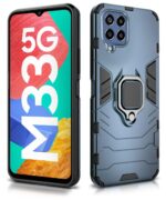 Shock Proof Back Case Mobile Cover for Samsung Galaxy M33 5G | Back Cover Case (Tough Armor | Hybrid PC + TPU | Ring Holder & in-Built Kickstand | Blue) - Image 2