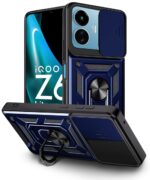 Tough Armor Bumper Mobile Back Case for iQOO Z6 Lite 5G | Sliding Camera Shield Cover | Shock Proof 360? Protection | Hybrid PC + TPU | Ring Holder with Kickstand ? Blue - Image 3