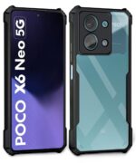 Shock Proof Clear Protective Back Case for Poco X6 Neo 5G - AirEDGE Technology | 360 Degree Camera Protection | Transparent Hybrid Back Case Mobile Cover - Black - Image 2